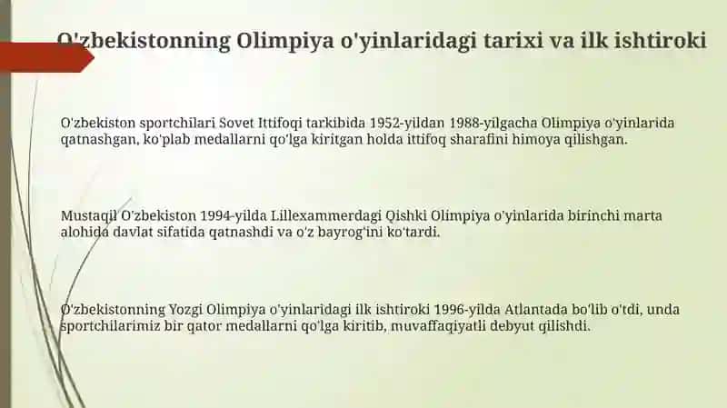 O'zbekiston Respublikasining olimpiadalarda ishtiroki 3