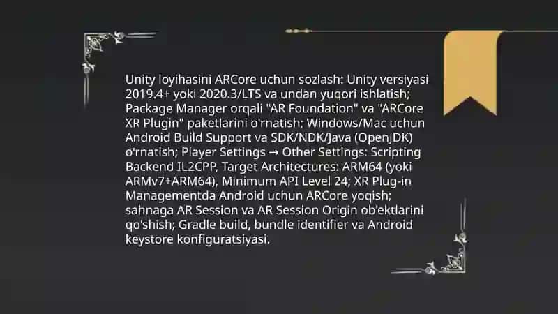 Unityda AR (Augmented Reality) o'yin komponentlarini yaratish 3