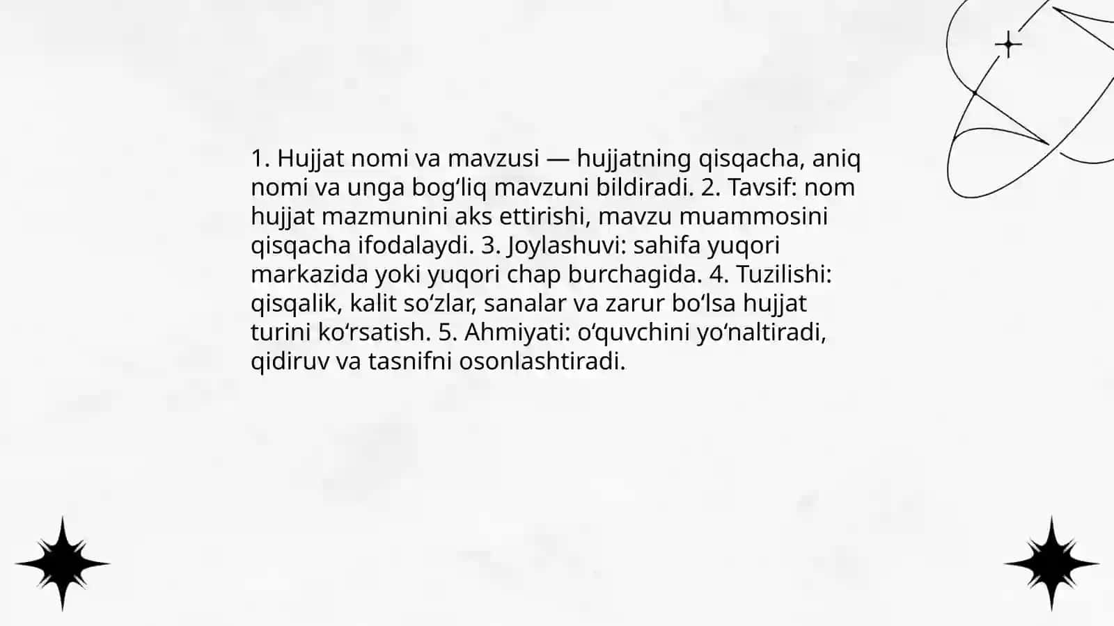 Hujjatlardagi zaruriy qismlar 3