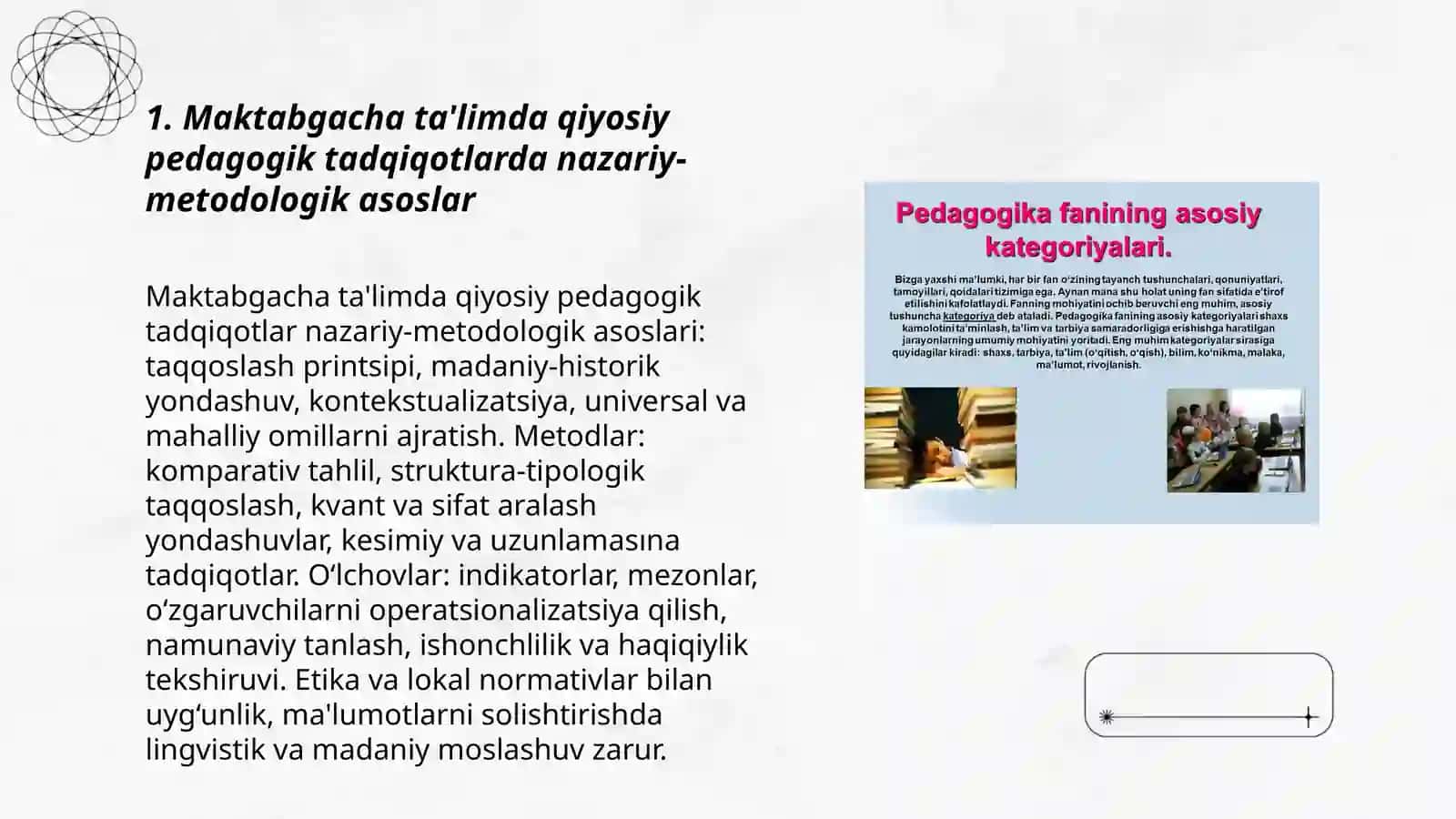 Maktabgacha taʼlimda qiyosiy pedagogika fanining tadqiqot metodlari 3