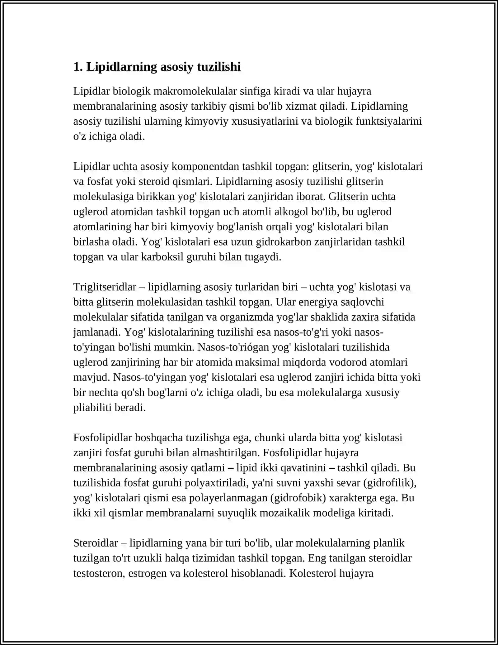 Lipidlarning asosiy tuzilishi va funktsiyalari 3