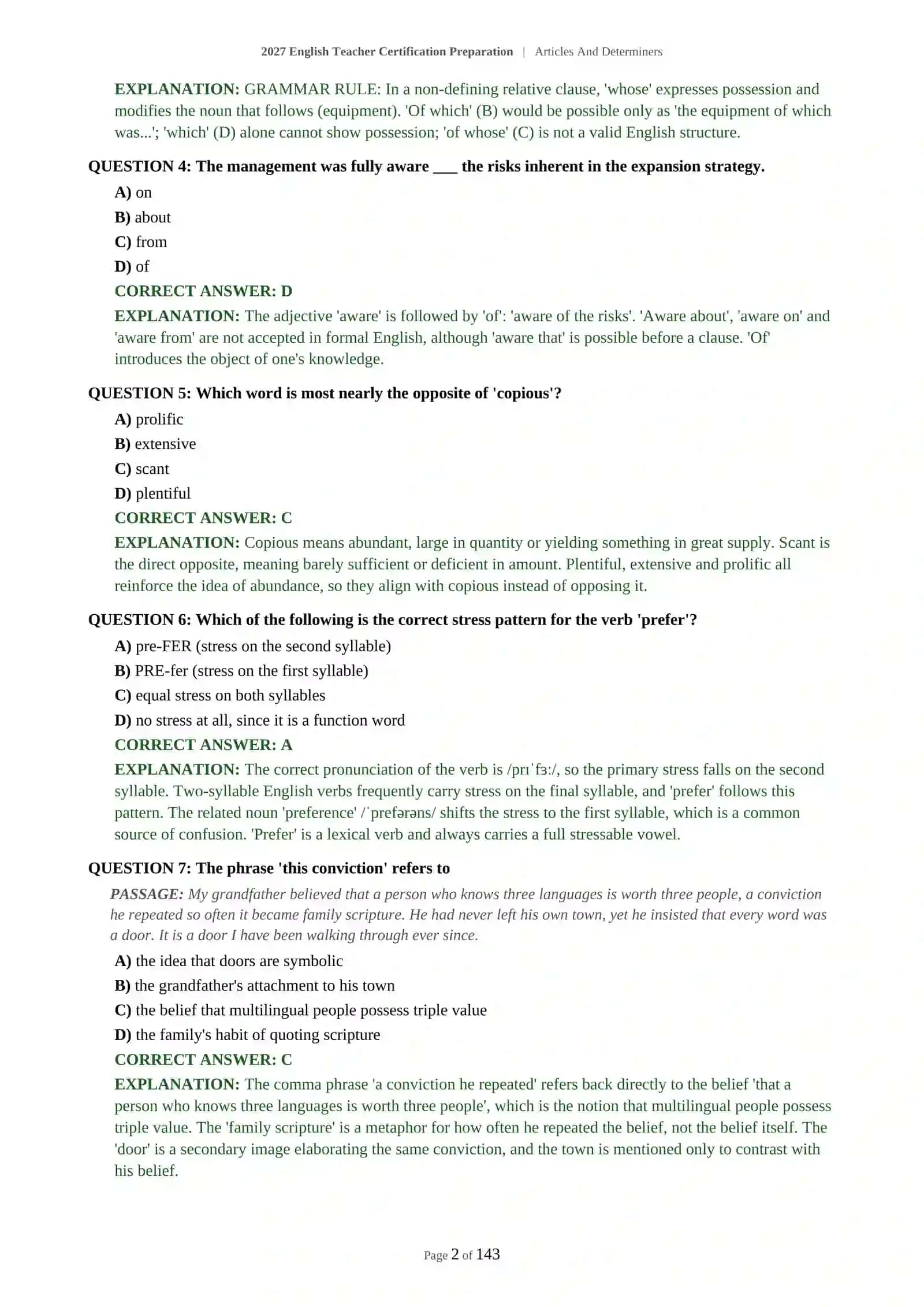 ARTICLES AND DETERMINERS - 2027 CERTIFICATION PREPARATION 3