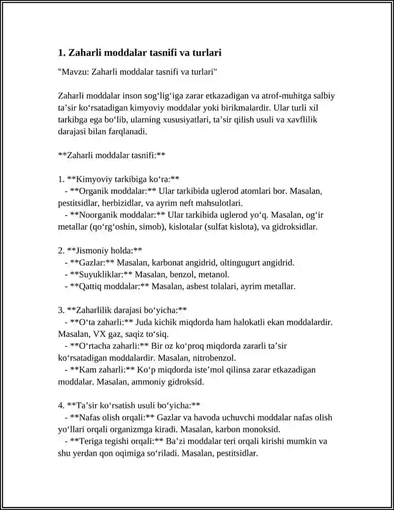 Zaharli moddalar tasnifi va turlari 3