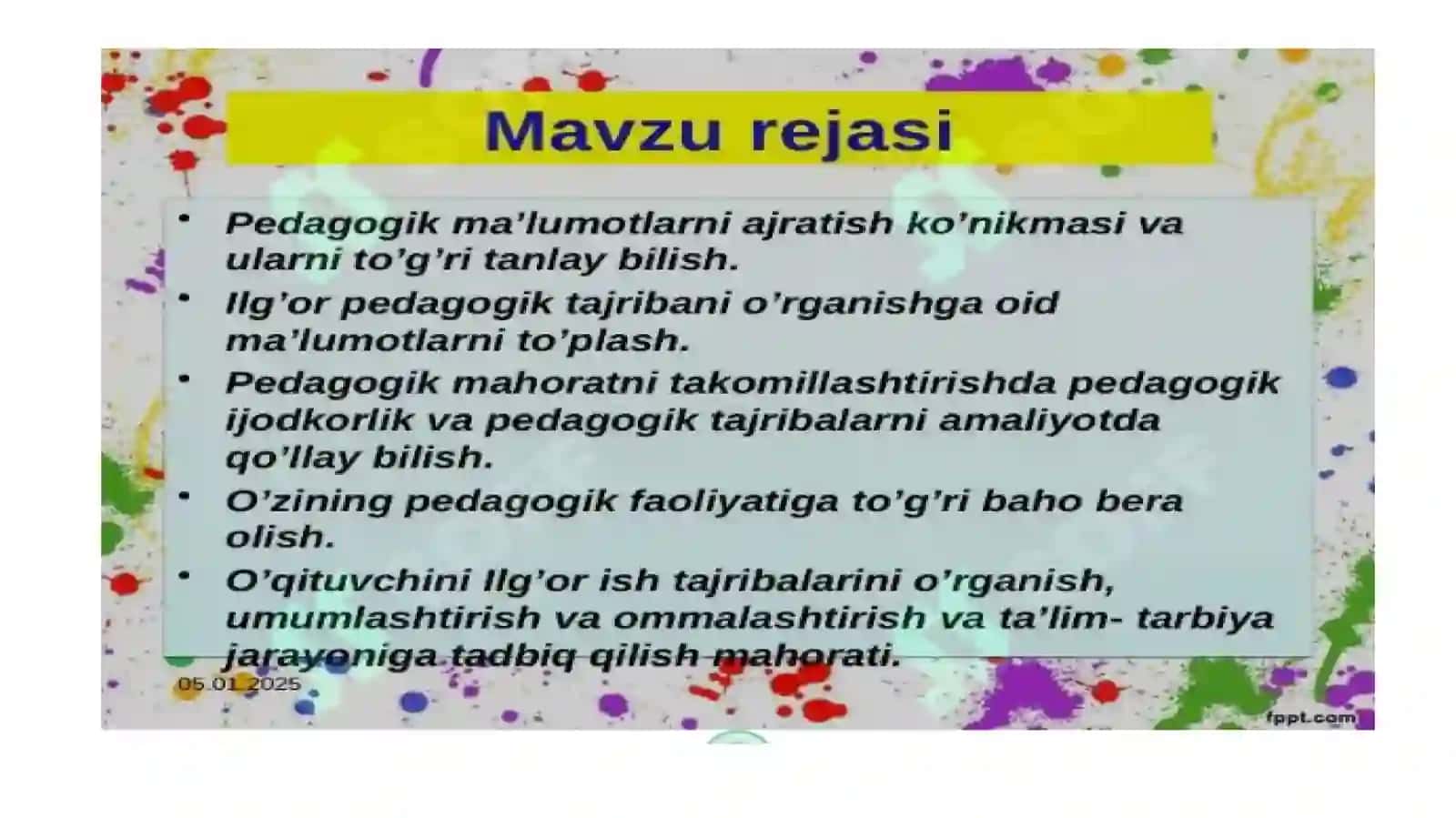Jismoniy ma’daniyat yo’nalishi 23-02 guruh talabasi Toshturdiyev Og’abekning umumiy pedagogik fanidan tayyorlagan TAQDIMOT 3