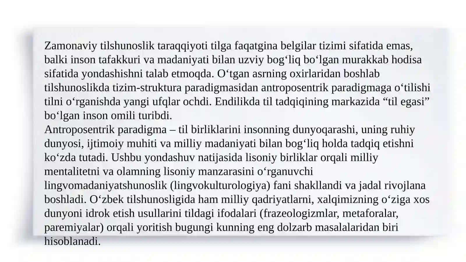 Antroposentrik paradigma va uning lingvomadaniyatshunoslikdagi o‘rni 3