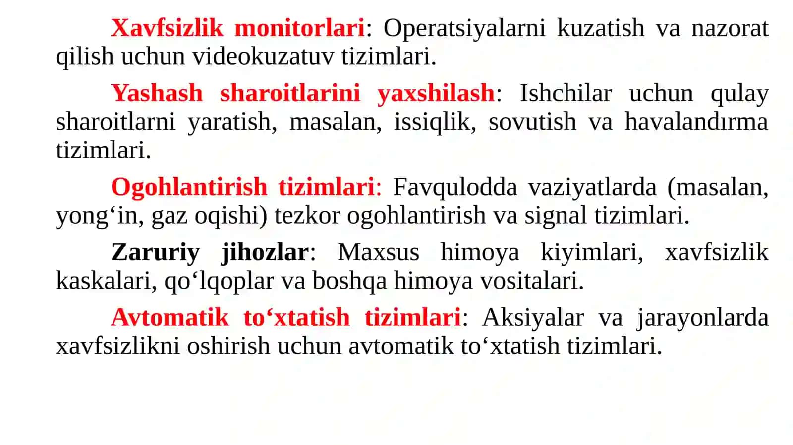 Xavfsizlikni ta’minlash uchun ko‘rilishi mumkin bo‘lgan texnik vositalar va tizimlar 3