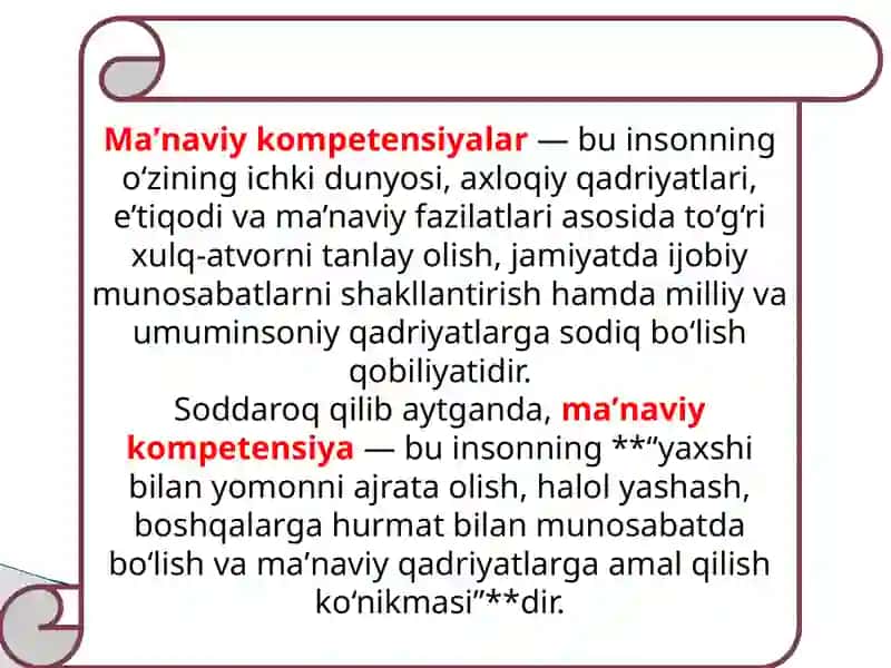 Taʼlim-tarbiya jarayonida oʼquvchilarni maʼnaviy   kompetentsiyalarini shakllantirishda kreativ yondoshuv 3