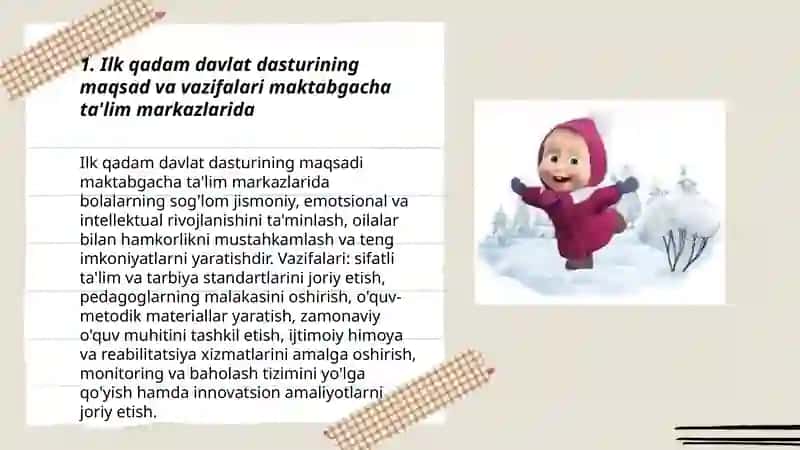 Ilk qadam davlat dasturi asosida Maktabgacha ta'lim tashkilotlari faoliyat markazlarida ta'lim jarayonlarini tashkil qilishning mazmun mohiyati 3