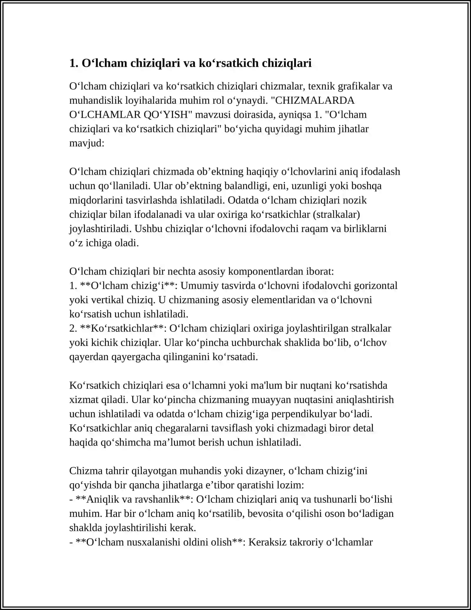 CHIZMALARDA OʻLCHAMLAR QOʻYISH 3