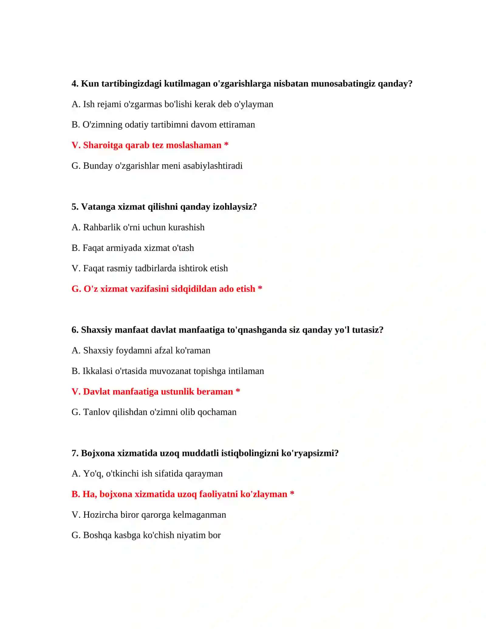 Bojxona testlari javoblari 1000 ta 3