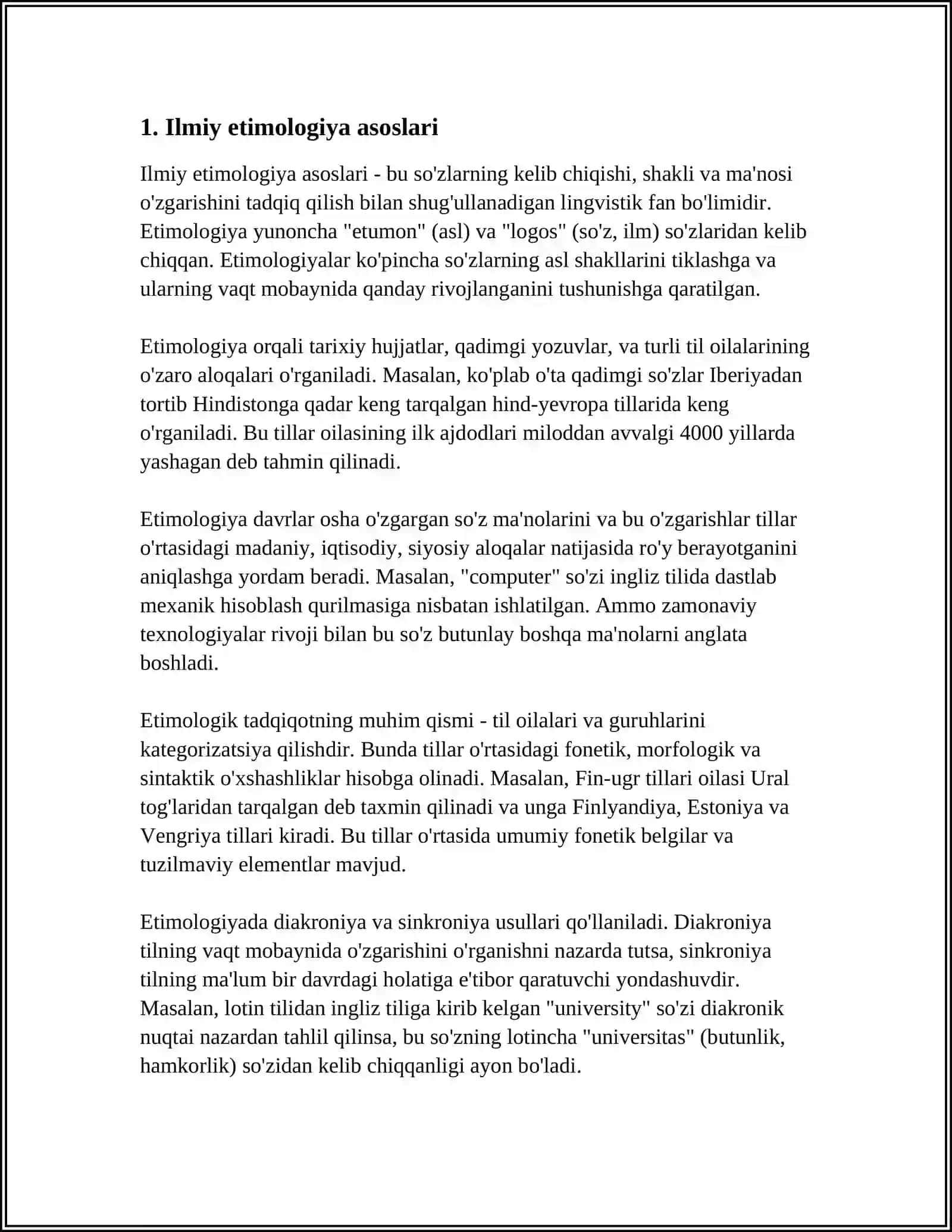 MUSTAQIL ISH Mavzu: ILMIY ETIMOLOGIYA, XALQ ETIMOLOGIYASI, YOLGʻON ETIMOLOGIYA 3
