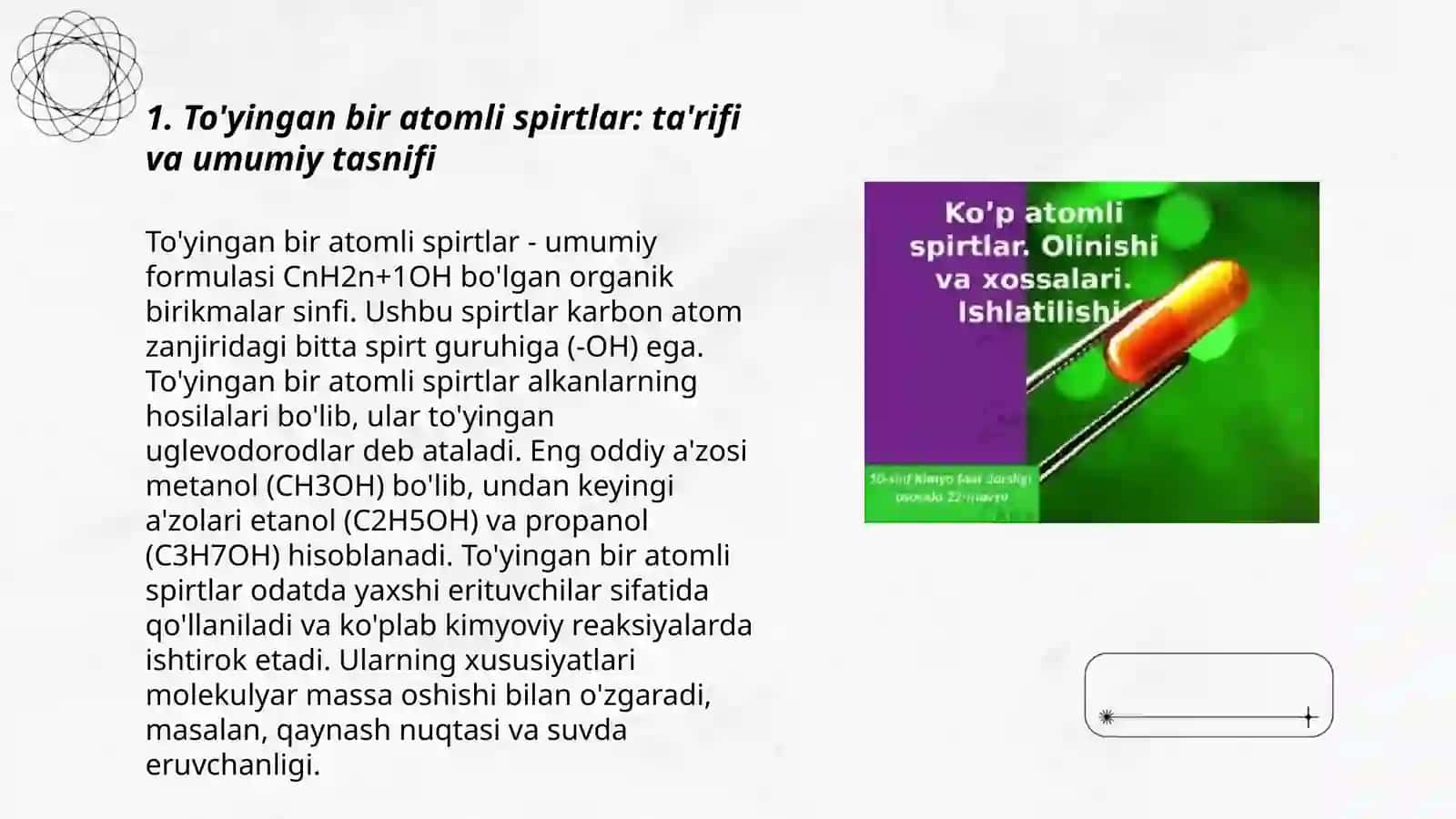 To’yingan bir atomli spirtlarning olinishi, xossalari va ishlatilishi 3