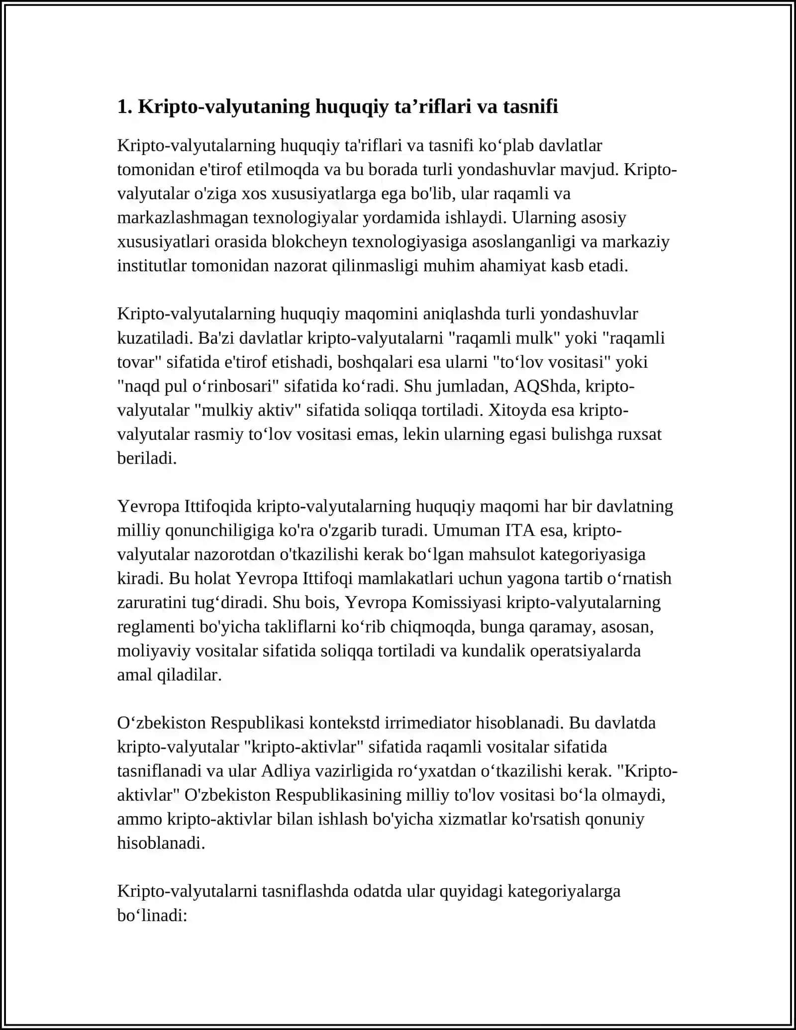 KRIPTA VALYUTANING XUQUQIY VA MEʼYORIY ASOSLARI 3