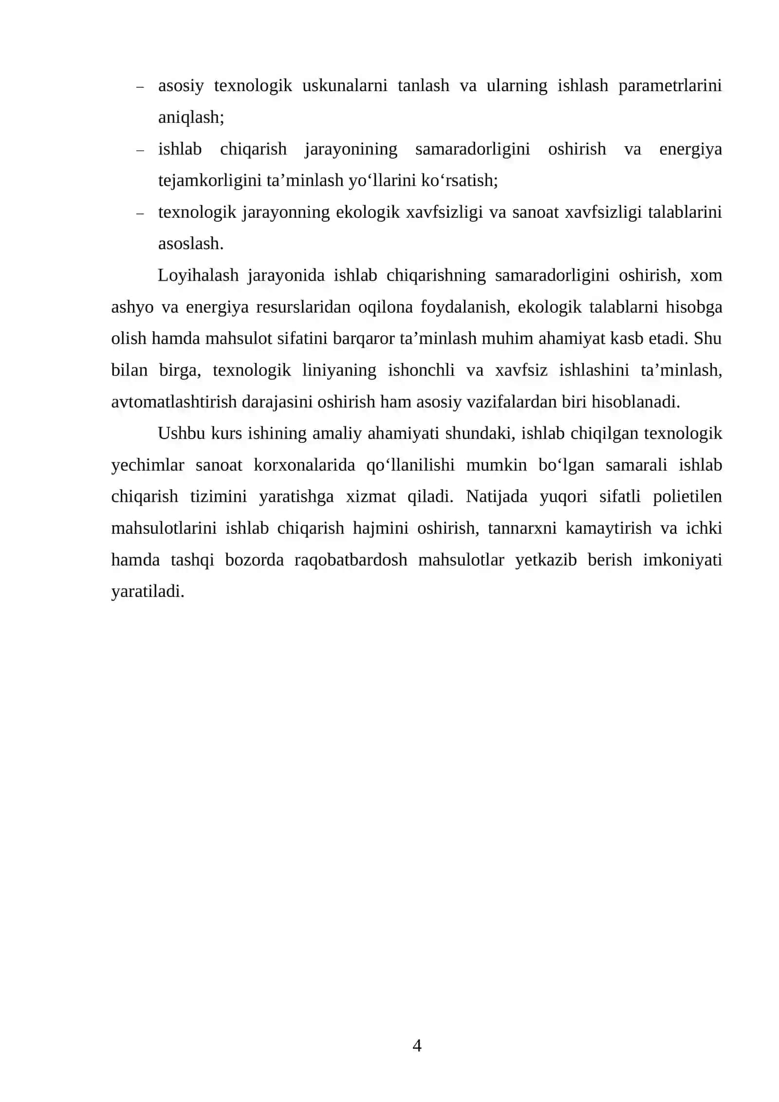 SKLERTEK texnologiyasi bo‘yicha 2908 markali PE ishlab chiqaradigan texnologik liniyasini loyihalash. Q=36000 t/yil 3