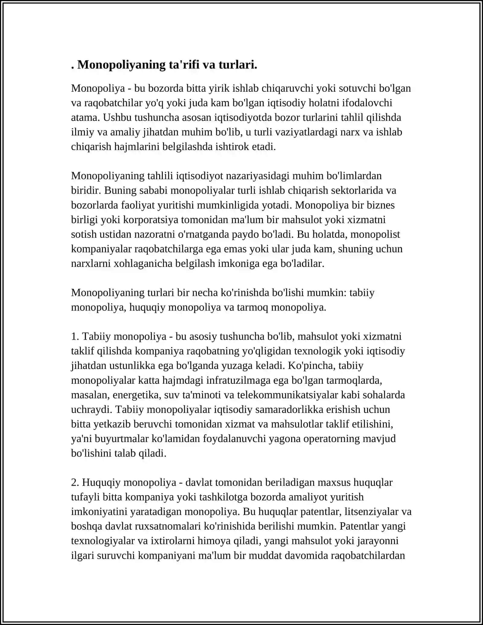 O'ZBEKISTON IQTISODIYOTIDAGI YIRIK MANOPOLIYALAR SHU 3