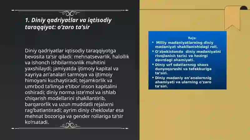 Diniy madaniy anʼanalarining taraqqiyotga taʼsiri 3