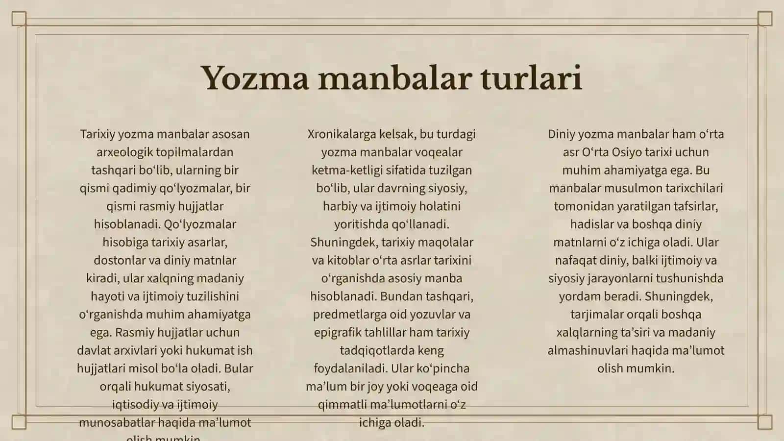 OʻRTA OSIYONING IX -XIII ASRLAR TARIXIGA OID YOZMA MANBALAR 3