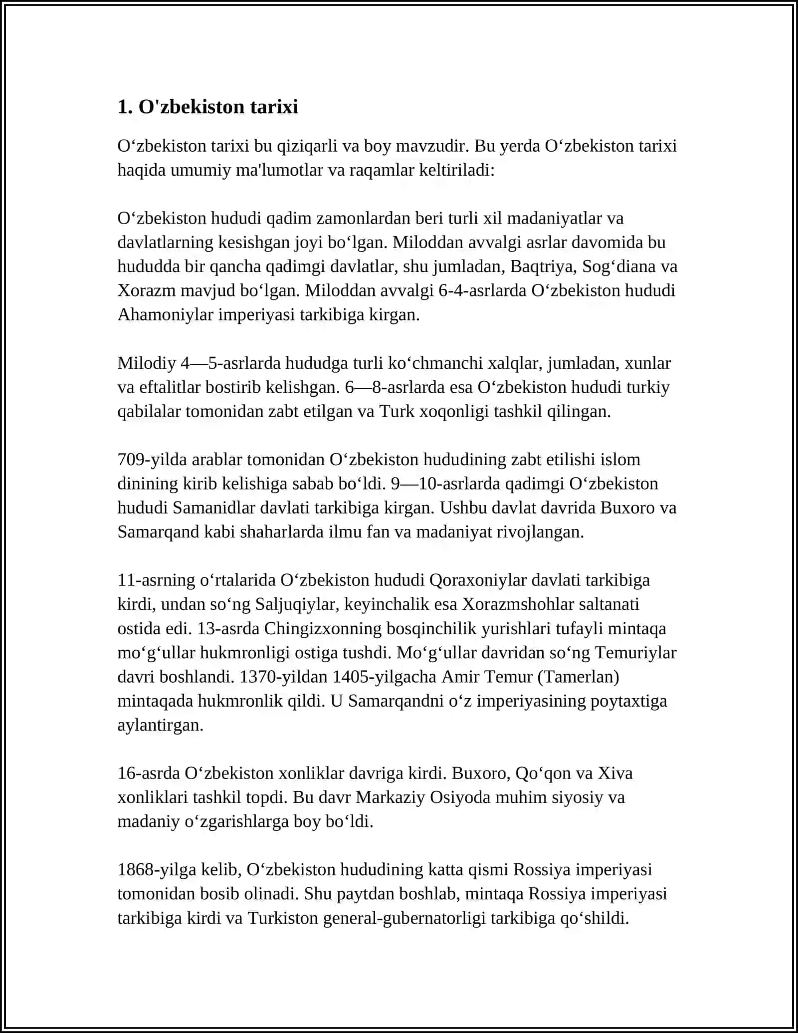 MUSTAQIL ISH: UZBEKISTAN HAQIDA 3