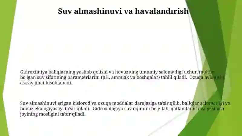 Baliqchilik hovuzlari gidrologiyasi gidrokimyosi gidrobiotsenozi 3