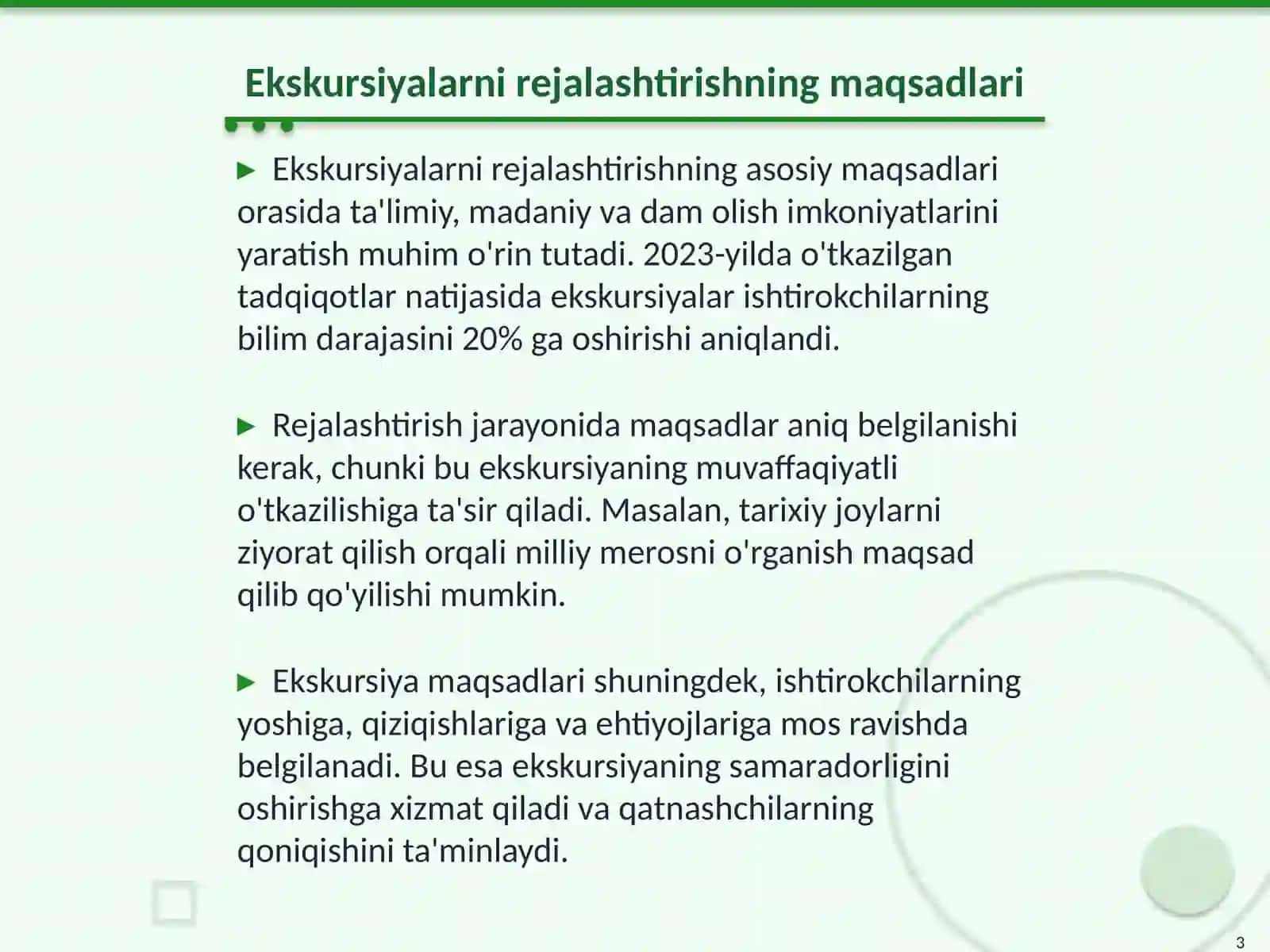 Ekskursiyalarni tashkil etish va o'tkazish metodikasi 3