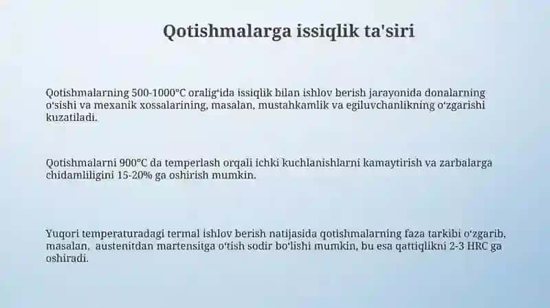 Termik ishlov berish usullari va ular orqali material xossalarini o'zgartirish 3