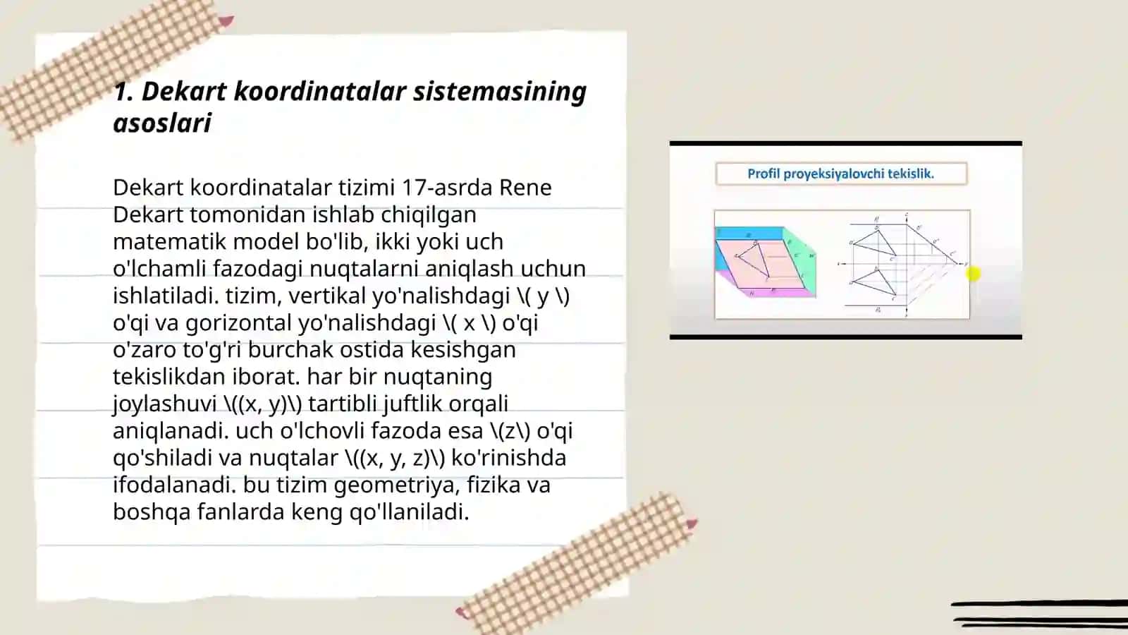 Tekislikda dekart koordinatalar sistemasi. Tekislikda tug'ri chiziq 3