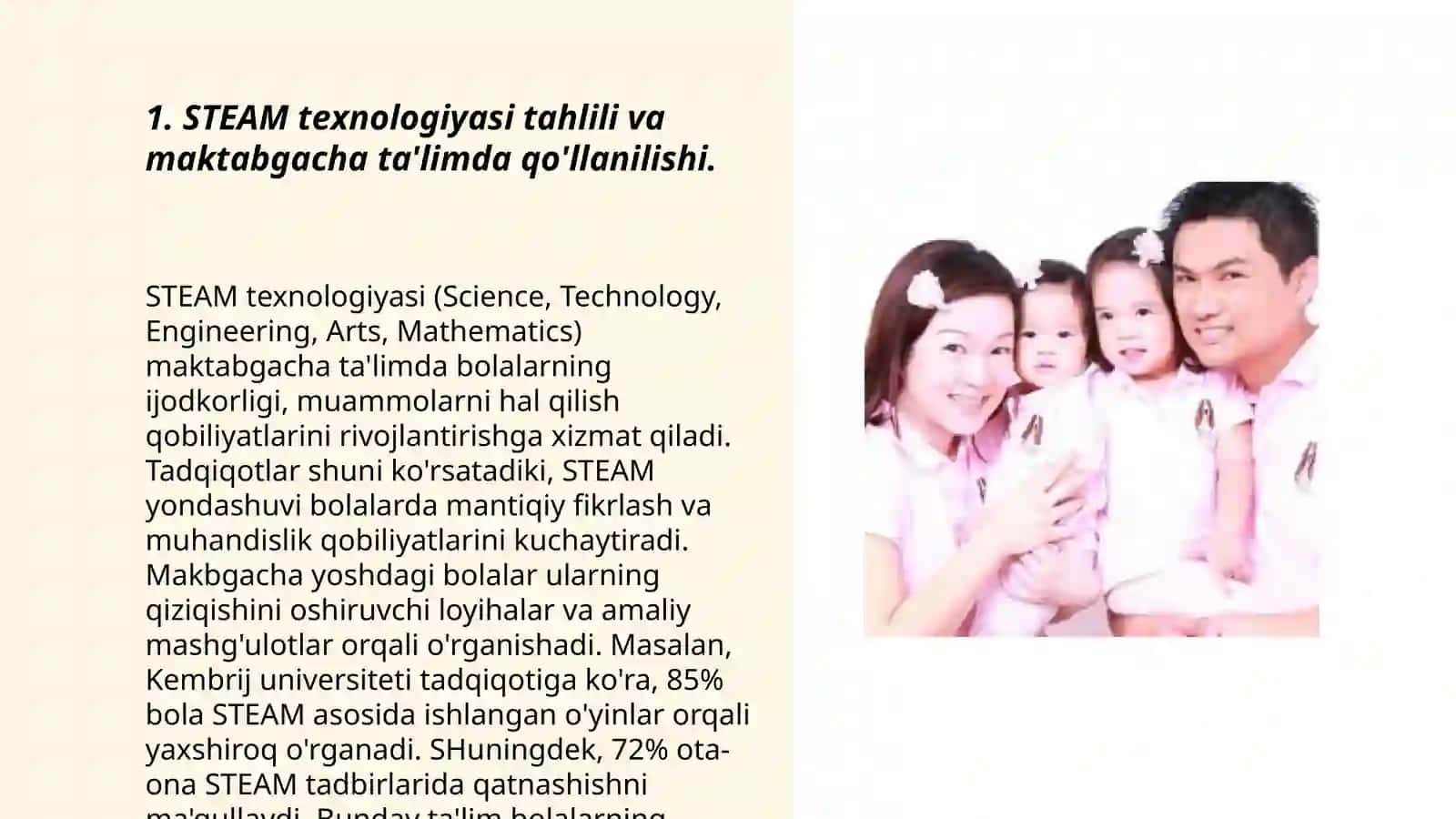 Maktabgacha ta'limda atrof muhitga muhabbat hissini uyg'otish uchun STEAM ta'lim texnologiyasini qo'llash 3
