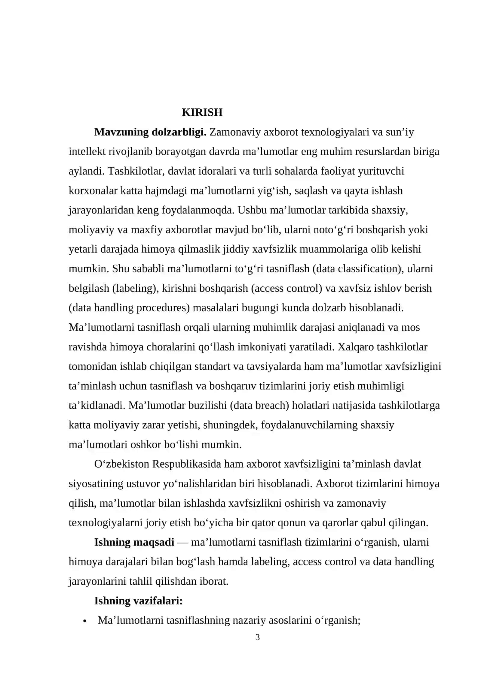 MA’LUMOTLARNI TASNIFLASH VA HIMOYA DARAJALARI 3