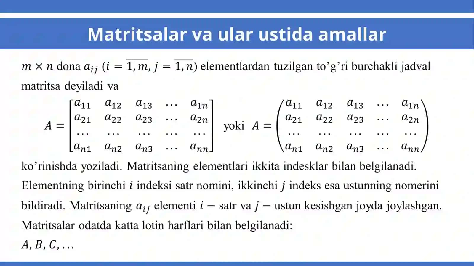 Matritsalar va ular ustida amallar 3