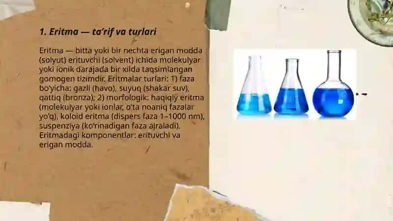 Eritma. Erituvchi va erigan modda. Osmotik bosim 3