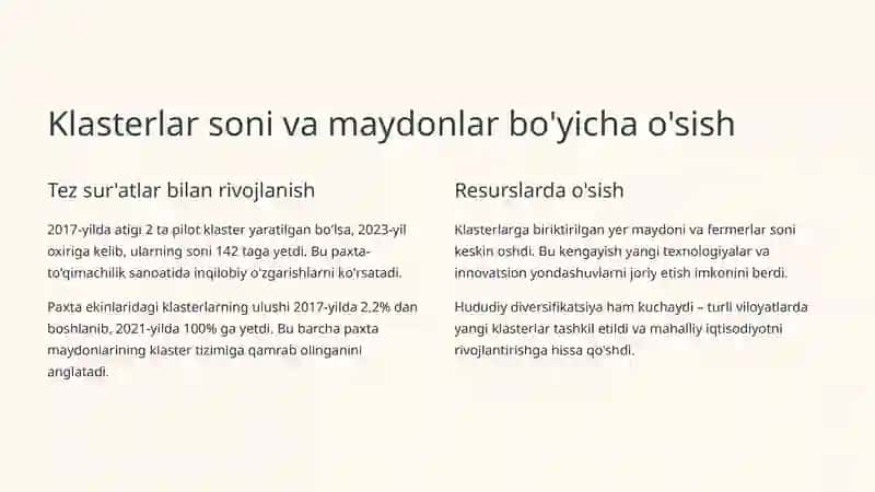 Paxta-to'qimachilik klasterlarining iqtisodiy samaradorligi 3