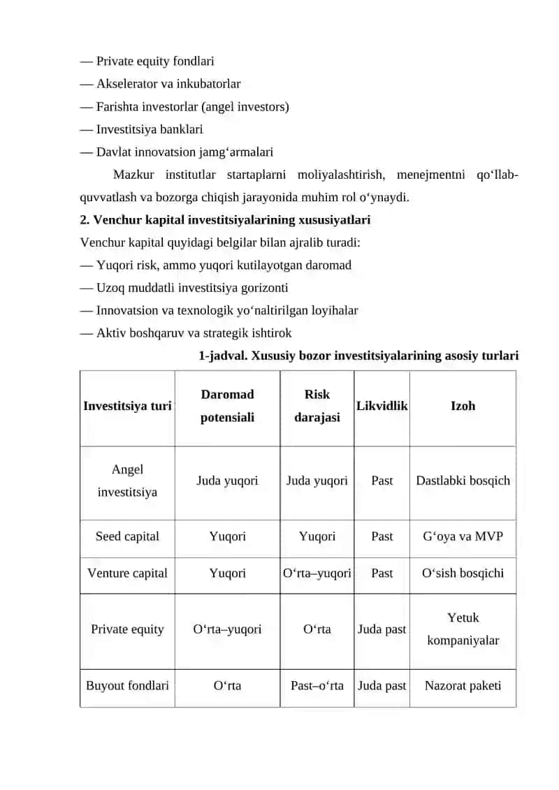 Xususiy bozorlar va venchur kapital investitsiyalar 3