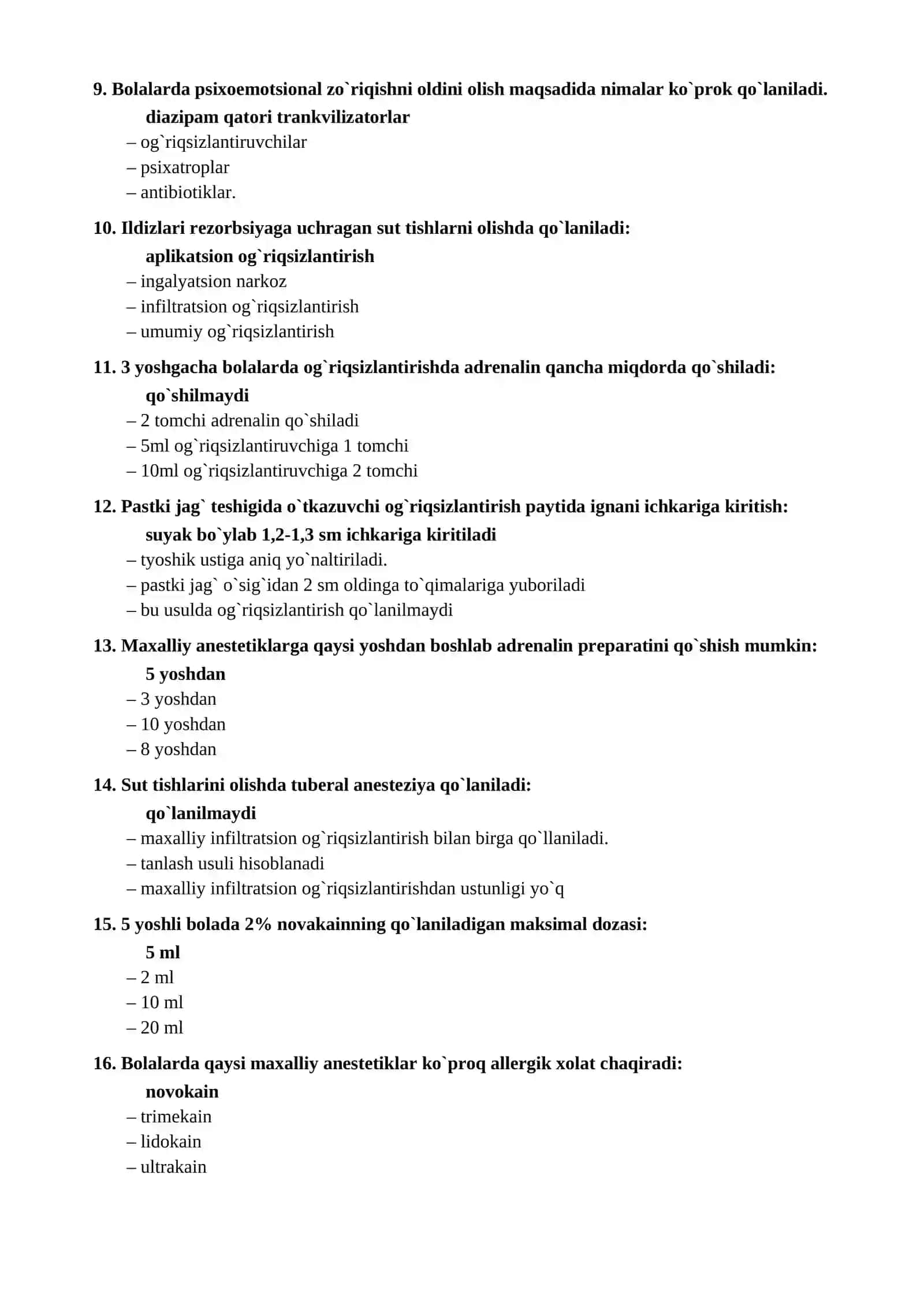 BOLALAR YUZ-JAGʻ XIRURGIYASI ATTESTATSIYA VA NOSTRIFIKATSIYA TESTLARI 3