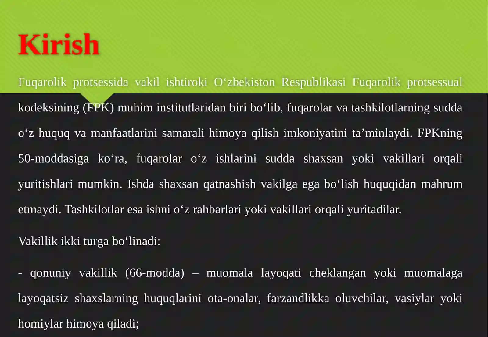 Fuqarolik protsessida vakil ishtiroki. 3