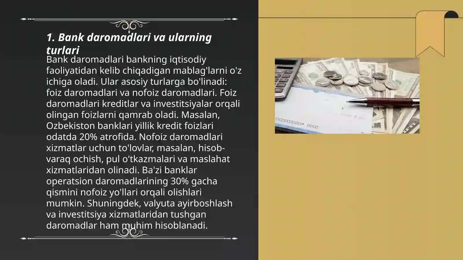 Banklarda daromadlar hisobi 3