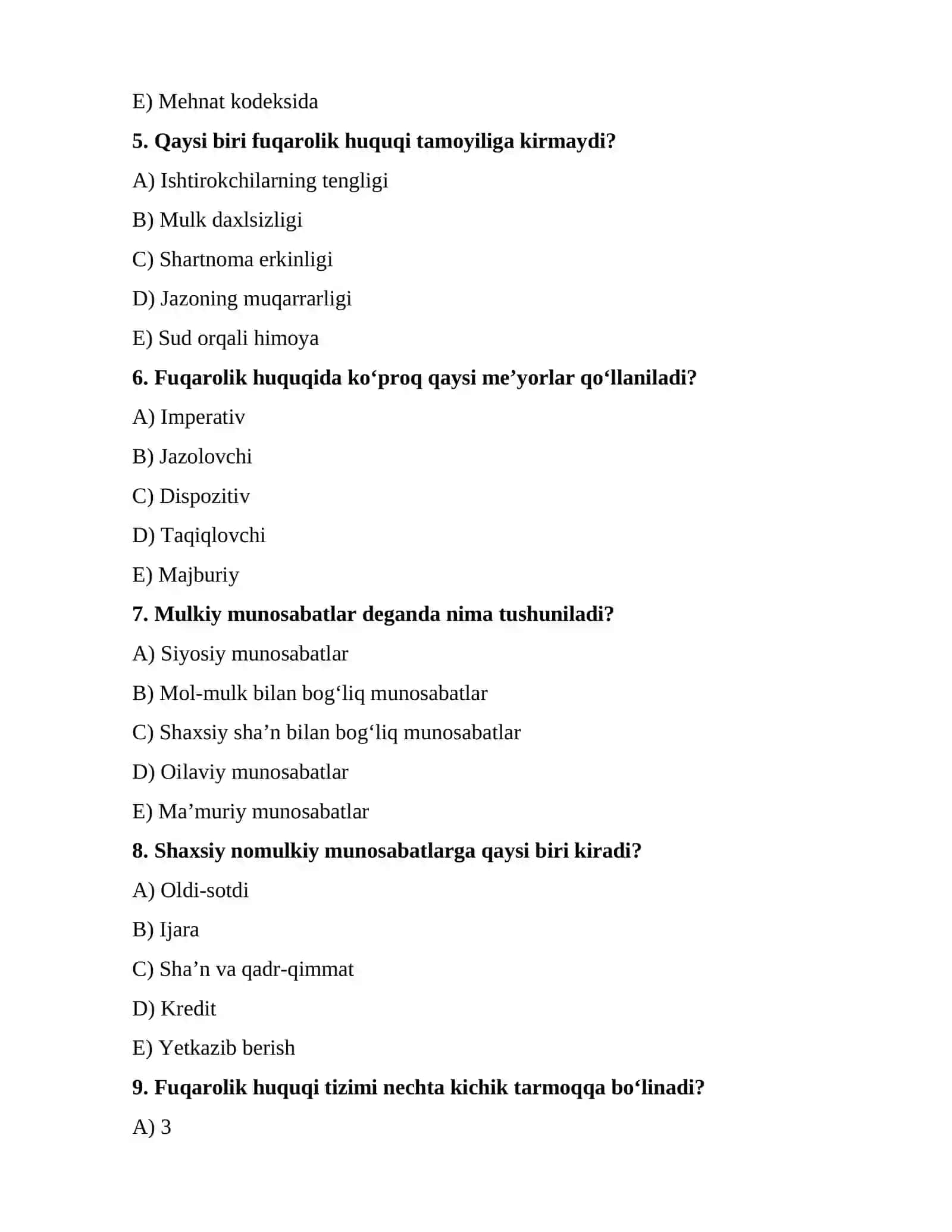 FUQAROLIK HUQUQIGA KIRISH Testi 3