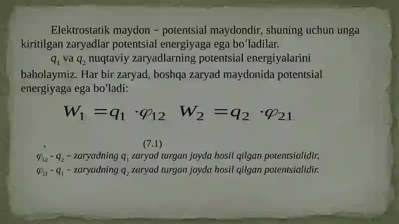 ELEKTROSTATIK MAYDON ENERGIYASI VA UNING ZICHLIGI 3