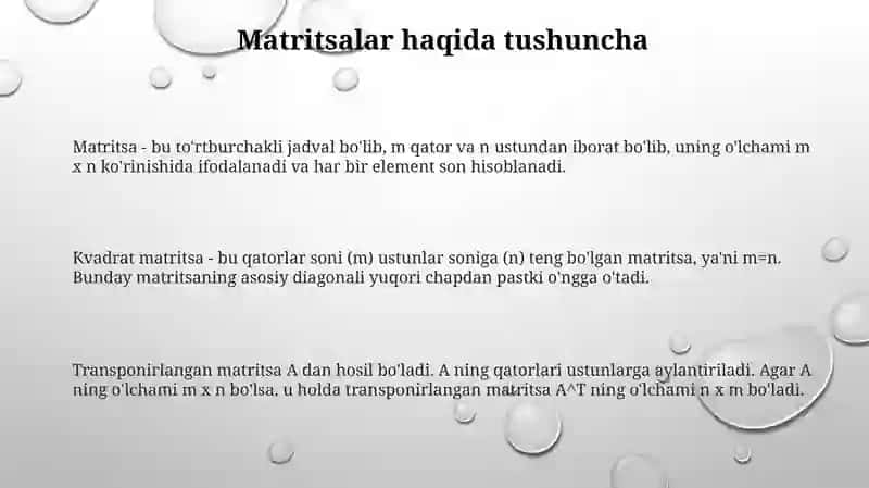 Matritsalar ustida amallar 3