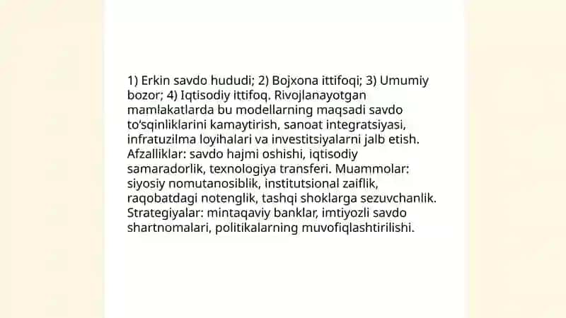 Rivojlanayotgan mamlakatlaming iqtisodiy integratsiyasi 3