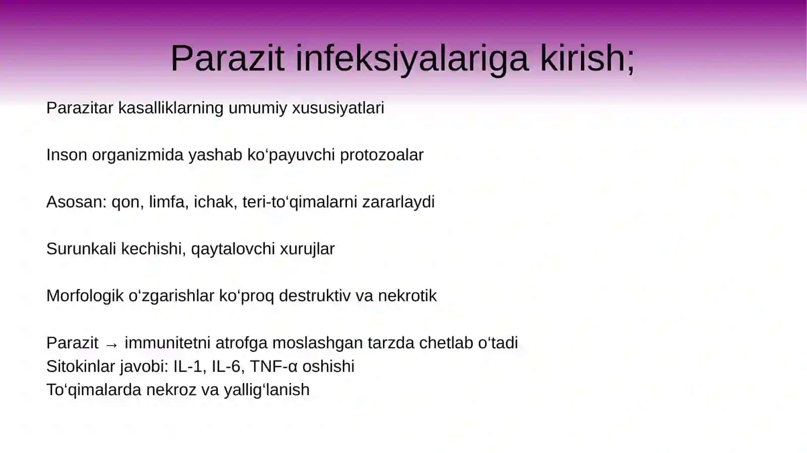 "Parazitar infeksiyalar: malyariya, leyshmanioz, amebiaz" 3