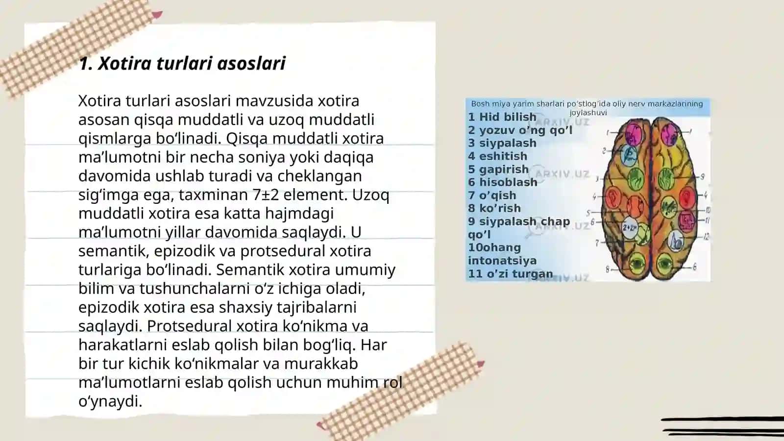 Xotira turlari va uning jarayonlari 3