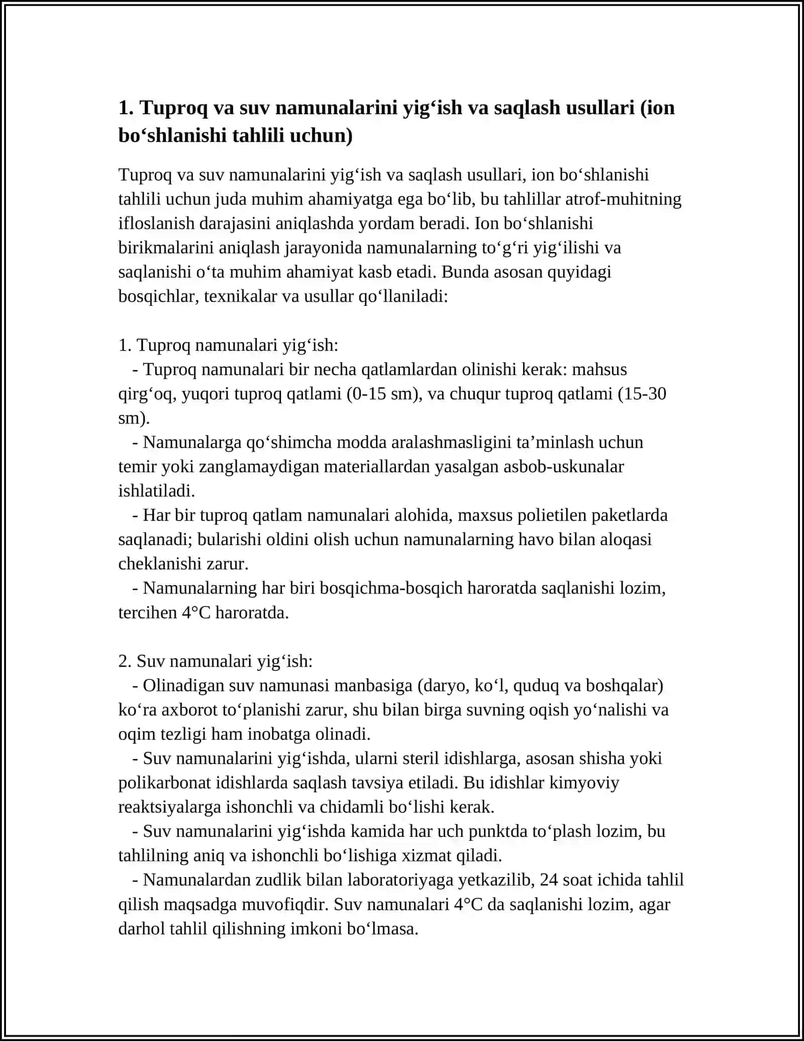 TUPROQ VA SUVNING IFLOSLANISHIDAN ION BOĞLANISHI BIRIKMALARNI ANIQLASH 3
