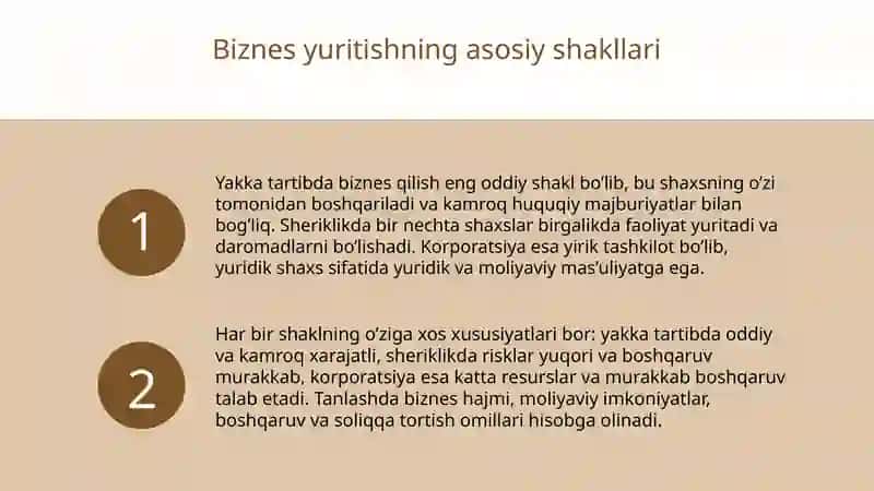 Biznes yuritishning asosiy shakllari afzalliklari va kamchiliklari 3