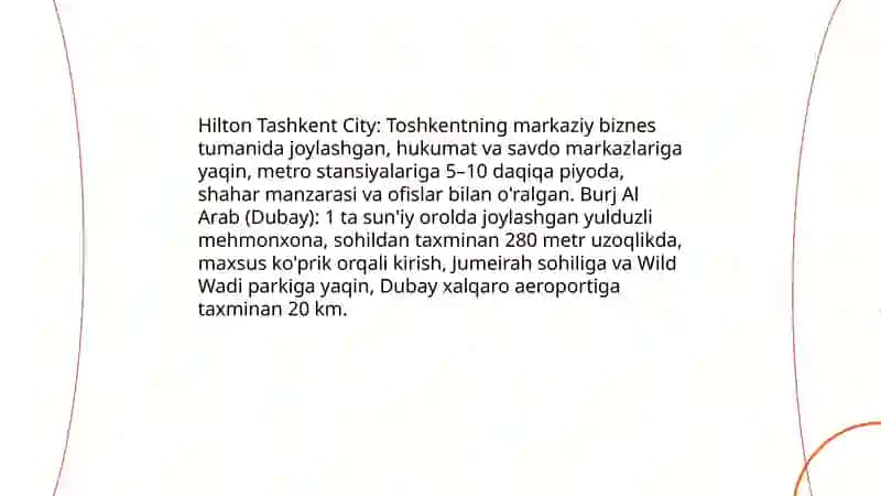 Hilton Tashkent City va Burj Al Arab taqqoslanishi 3