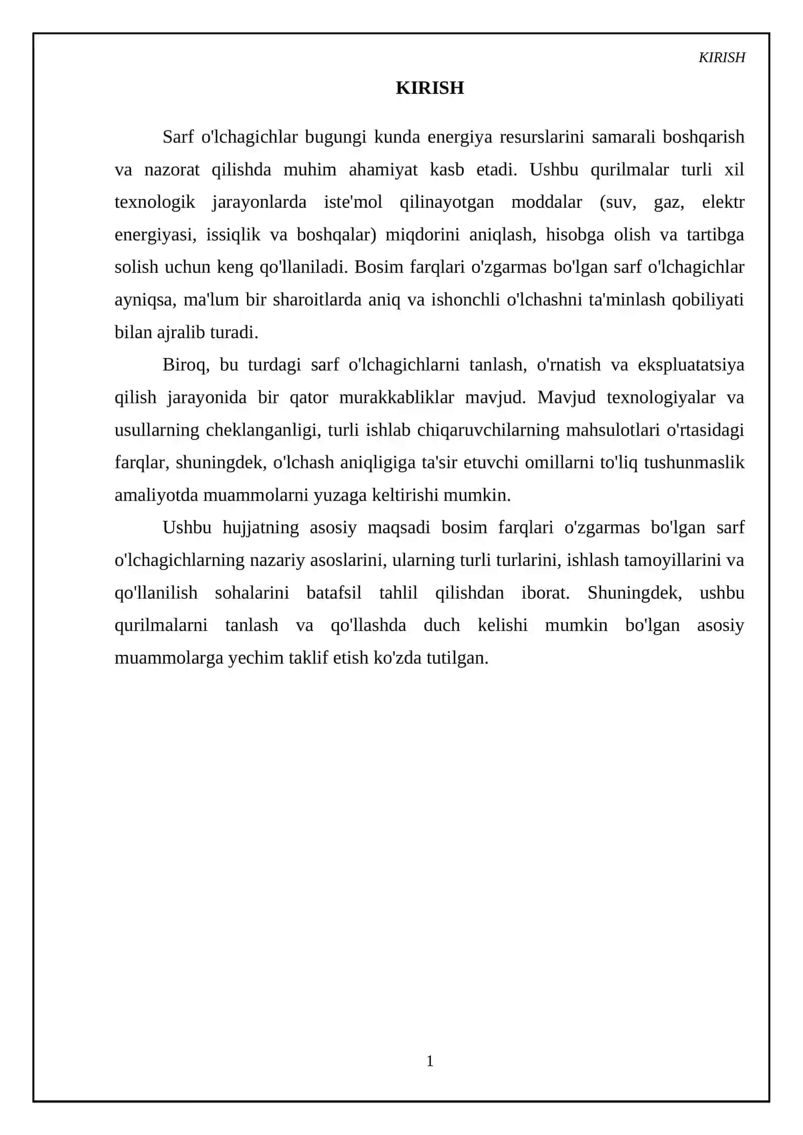 Bosimlar farqlari o'zgarmas bo'lgan sarf o'lchagichlar 3