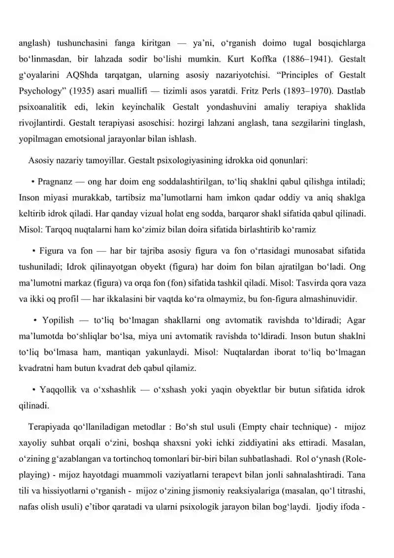 Gestalt psixologik maktabi: Kelib chiqishi, asoschilari va hozirgi davrdagi ahamiyati. 3