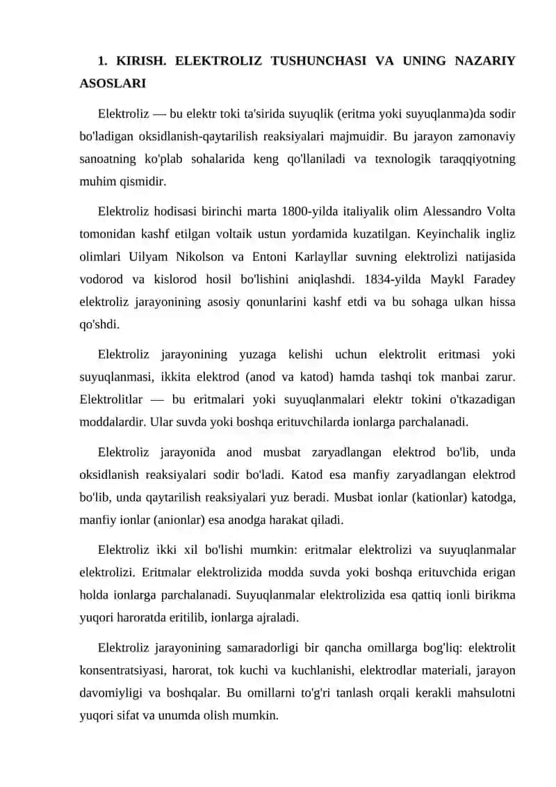 SANOATDA ELEKTROLIZ JARAYONINING QO'LLANILISHI 3