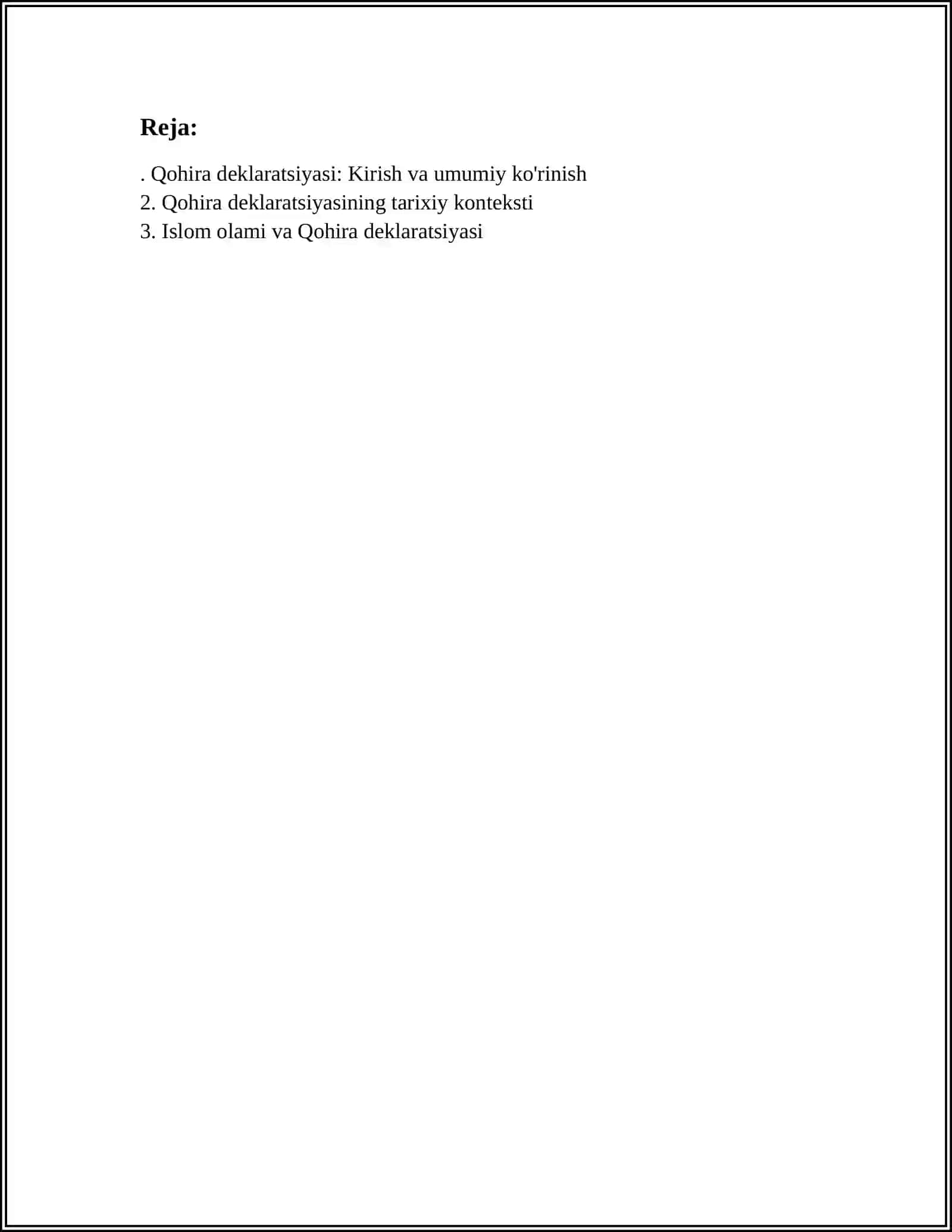 Qohira deklaratsiyasi tarixi va mazmuni borasida tahliliy maqola tayyorlash 3