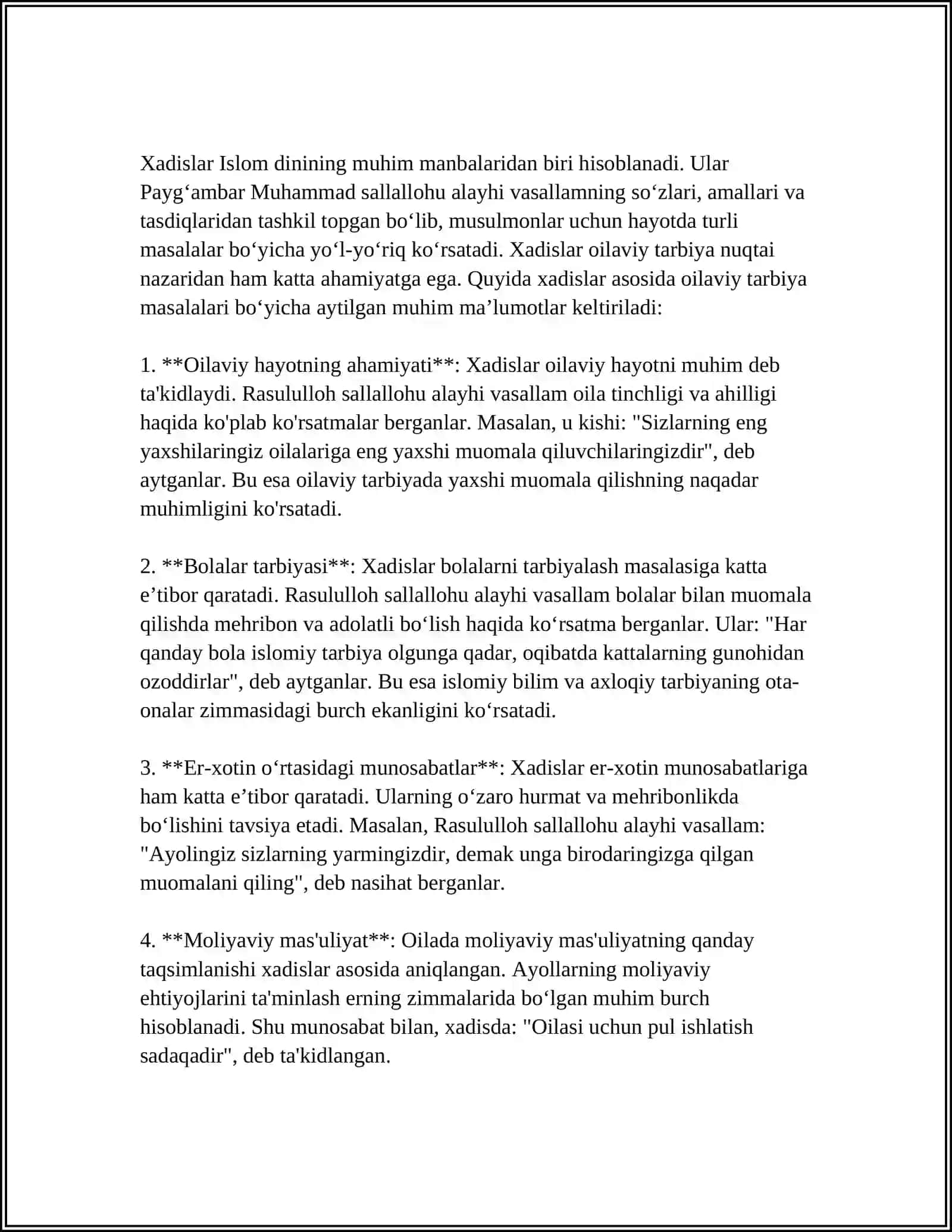 FARGʻONA POLITEXNIKA INSTITUTI MEHANIKA KAFEDRASI MUSTAQIL ISH: XADISLARDA TAʼLIM TARBIYA MASALALARI 3