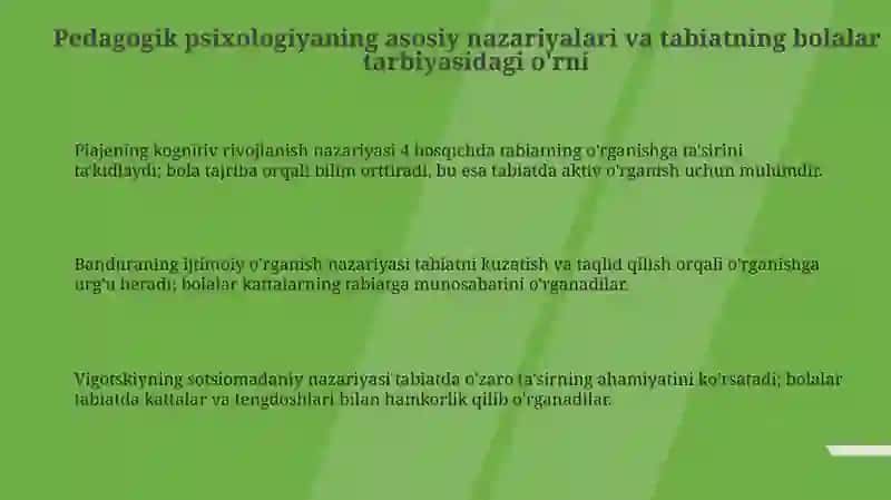 Pedagogik psixologiyaning bola tarbiyasida tabiatning ahamiyati haqida talimoti 3